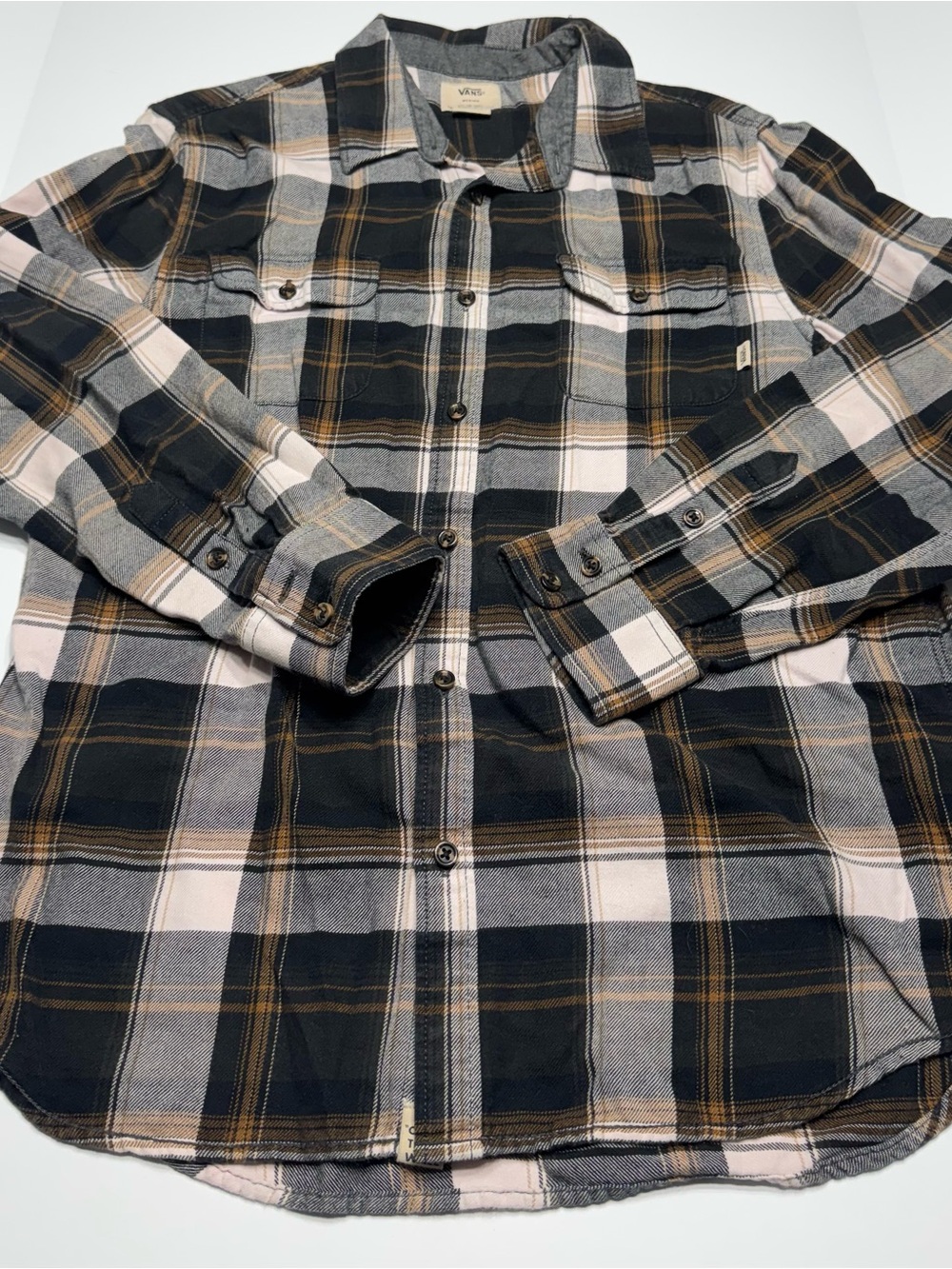 Vans Black Gray Cream Plaid Button-Down Shirt